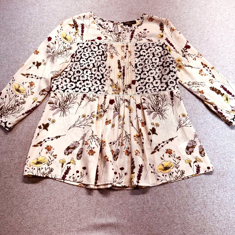 Dalia Floral Peasant Top Womens M Cream Boho Cottagecore Babydoll Blouse‎ Flowy